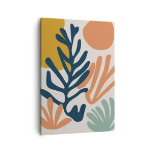 Impression sur toile - Image sur toile - Feuilles colorées dans un style abstrait - 50x70cm - Mers de corail - Décoration murale moderne pour le salon et la chambre ARTTOR