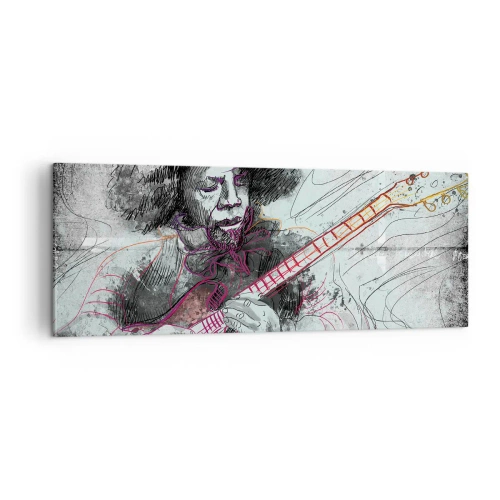 Impression sur toile - Image sur toile - Portrait artistique d'un guitariste en technique d'esquisse - 140x50cm - Sur les vagues de la musique - Décoration murale moderne pour le salon et la chambre ARTTOR