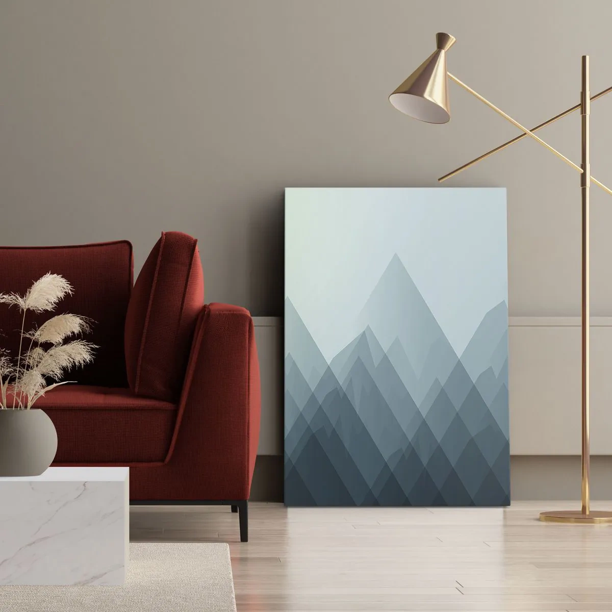 Impression sur toile - Image sur toile - Graphiques de montagne minimalistes dans des tons de bleu - 80x120cm - Grand, plus grand, encore plus grand - Décoration murale moderne pour le salon et la chambre ARTTOR