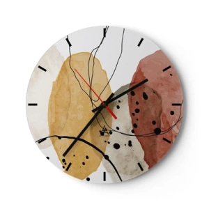 Horloge murale - Pendule murale - Formes abstraites colorées avec des lignes et des points noirs - 30x30cm - Léger et transparent comme l'air - Décoration murale moderne pour le salon, la cuisine et la chambre ARTTOR