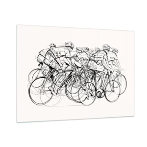 Impression sur verre - Image sur verre - Croquis d'un groupe de cyclistes lors d'une course sur fond blanc - 100x70cm - Ensemble en équipe - Décoration murale moderne pour le salon et la chambre ARTTOR