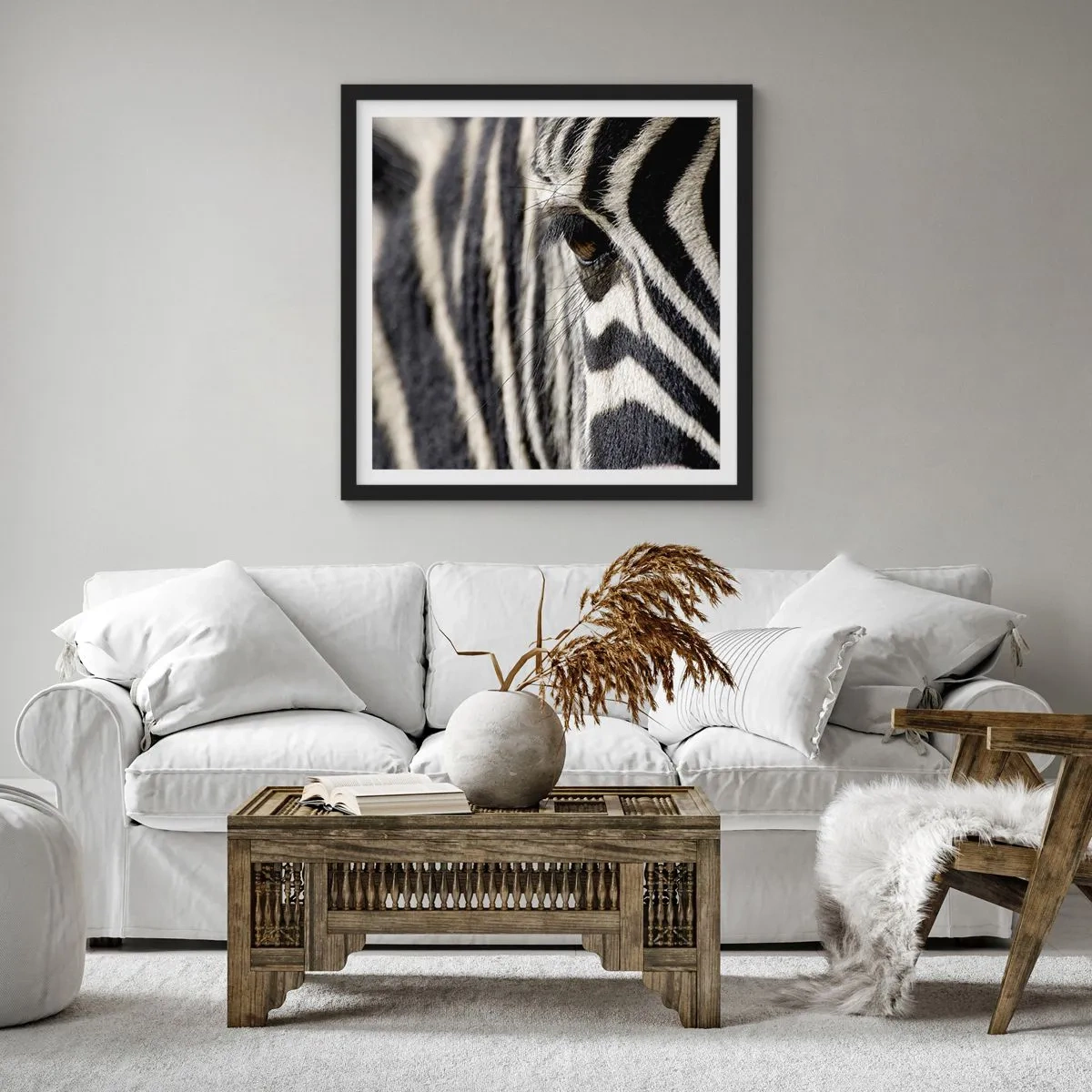 Affiche dans un cadre noir - Poster - Portrait en rayure - 60x60 cm