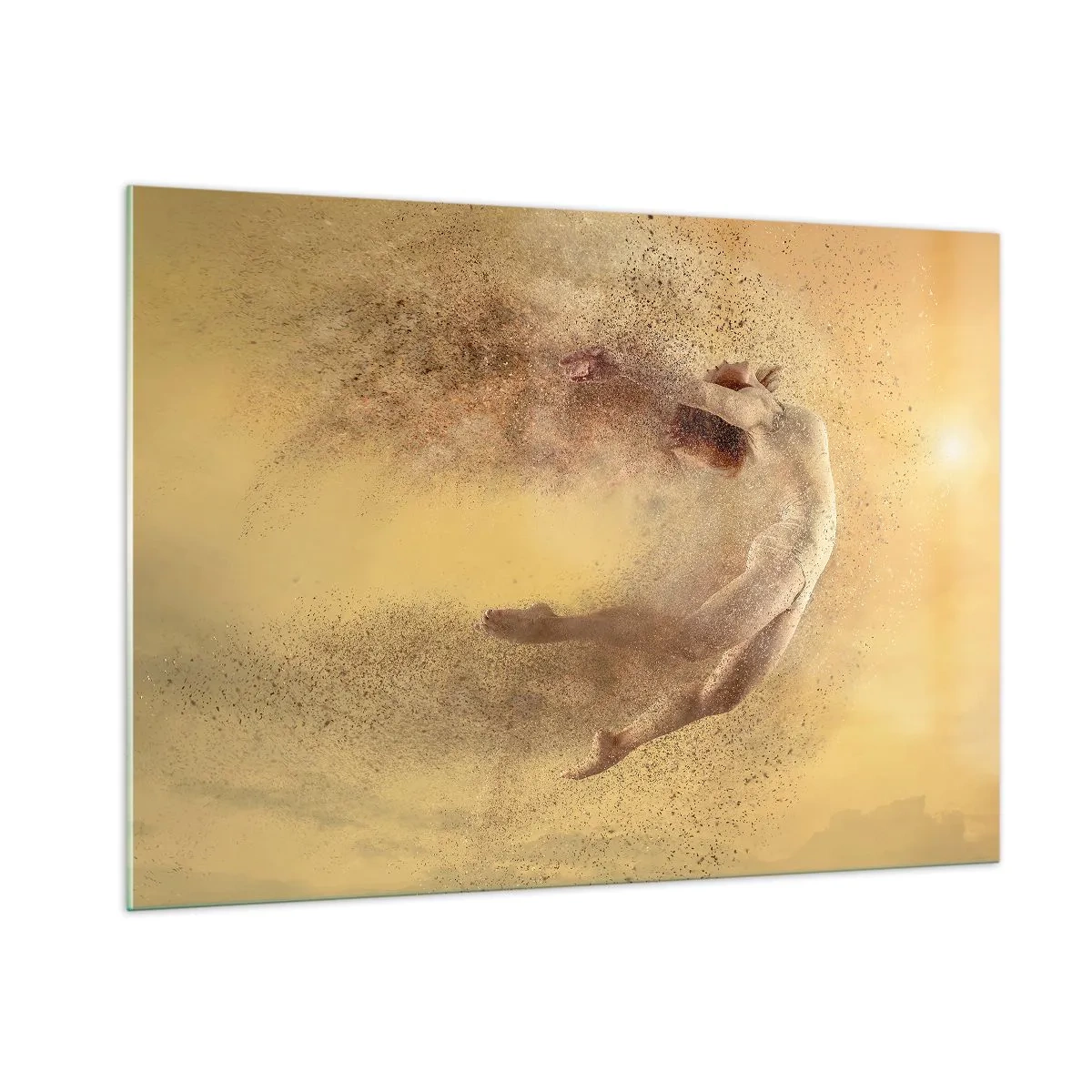 Impression sur verre - Image sur verre - Une danseuse dans une composition dynamique sur fond doré - 100x70cm - Dans le ravissement de la danse - Décoration murale moderne pour le salon et la chambre ARTTOR