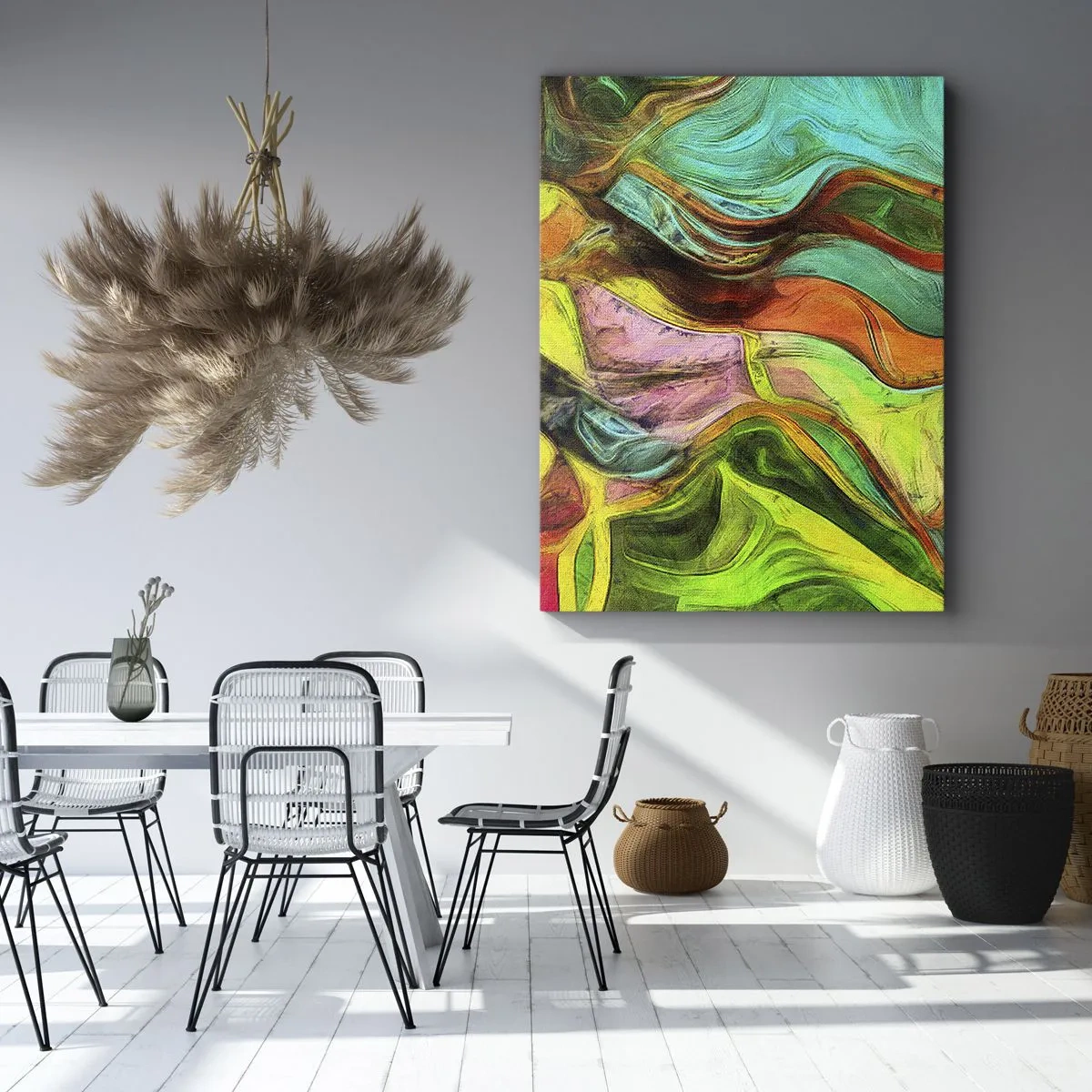 Impression sur toile - Image sur toile - Une composition abstraite avec des taches colorées et des lignes dynamiques. - 80x120cm - Le mouvement c'est la vie - Décoration murale moderne pour le salon et la chambre ARTTOR