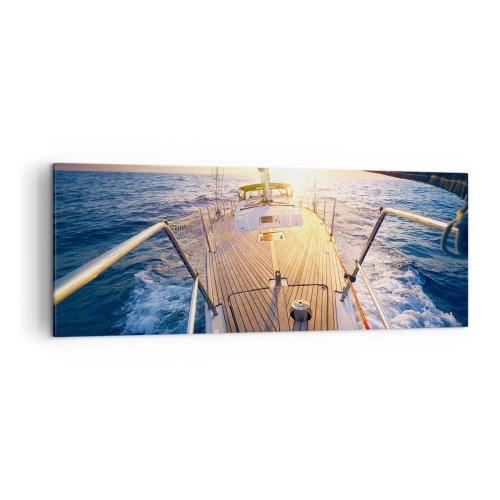 Impression sur toile - Image sur toile - Yacht en mer au coucher du soleil - 140x50cm - Courir sur les vagues - Décoration murale moderne pour le salon et la chambre ARTTOR