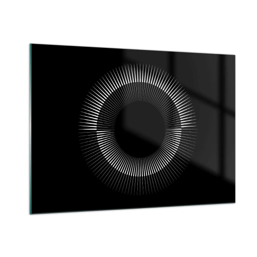 Impression sur verre - Image sur verre - Rayons blancs formant un cercle sur fond noir - 100x70cm - Soleil noir - Décoration murale moderne pour le salon et la chambre ARTTOR