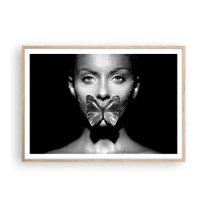 Affiche dans un chêne clair - Poster - Baiser papillon - 100x70 cm