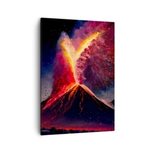 Impression sur toile - Image sur toile - Une éruption volcanique unique la nuit avec des couleurs dynamiques. - 50x70cm - Beauté et horreur - Décoration murale moderne pour le salon et la chambre ARTTOR