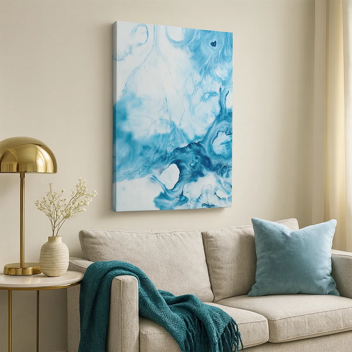 Impression sur toile - Image sur toile - Motif abstrait dans les tons de bleu - 50x70cm - Concert de bleu - Décoration murale moderne pour le salon et la chambre ARTTOR