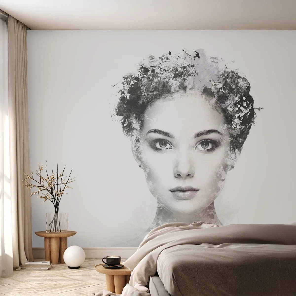 Papier Peint Autocollant Deluxe Sticker - Un portrait extrêmement stylé - Visage de femme, Femme, Abstraction - 250x175 cm