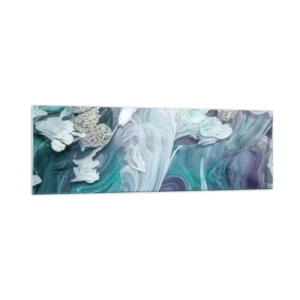 Impression sur verre - Image sur verre - Tourbillons abstraits dans des tons de bleu et de blanc - 160x50cm - Courants bleus - Décoration murale moderne pour le salon et la chambre ARTTOR