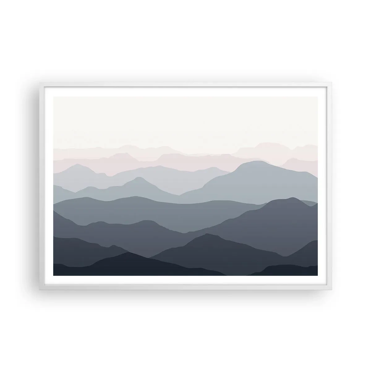 Affiche dans un cadre blanc - Poster - Vagues de montagnes - 100x70 cm