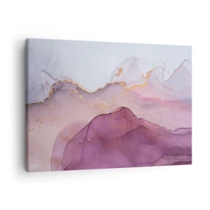 Impression sur toile - Image sur toile - Une composition abstraite dans des tons de violet et d'or. - 70x50cm - Vagues lilas et violettes - Décoration murale moderne pour le salon et la chambre ARTTOR
