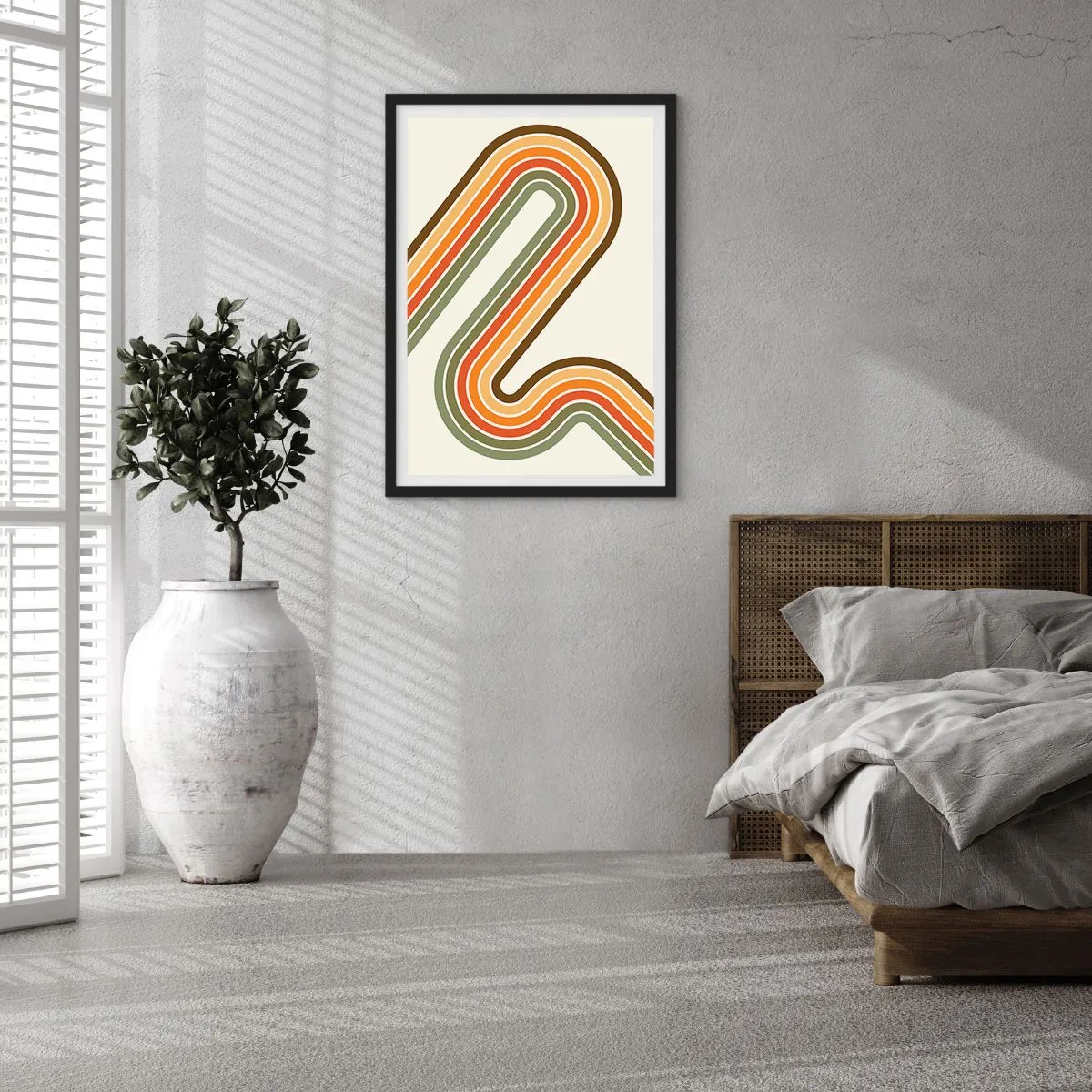 Affiche dans un cadre noir - Poster - Lignes colorées dans un style rétro - 50x70cm - En zig zag vers le but - Décoration murale moderne pour le salon et la chambre ARTTOR