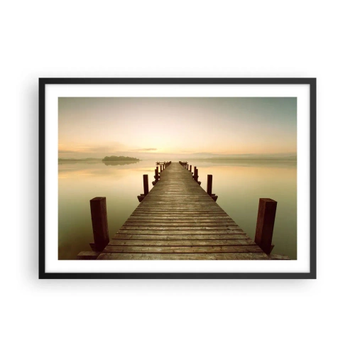 Affiche dans un cadre noir - Poster - Une jetée en bois sur un lac calme le matin - 70x50cm - L'aube, les premières lueurs, le jour  - Décoration murale moderne pour le salon et la chambre ARTTOR