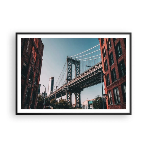 Affiche dans un cadre noir - Poster - Un pont entre les bâtiments dans un paysage urbain - 100x70cm - Sur les vagues de la ville - Décoration murale moderne pour le salon et la chambre ARTTOR