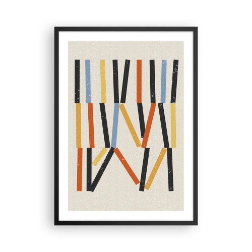 Affiche dans un cadre noir - Poster - Abstraction géométrique colorée avec des lignes verticales - 50x70cm - Composition de niveaux - Décoration murale moderne pour le salon et la chambre ARTTOR