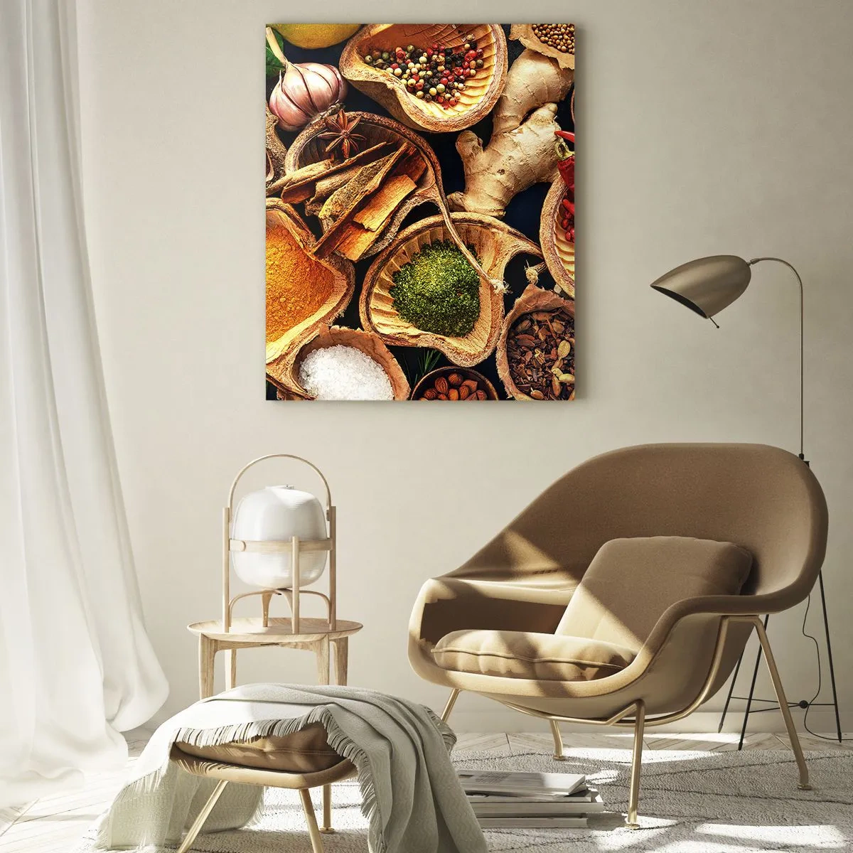 Impression sur verre - Image sur verre - Bols d'épices de différentes couleurs - 70x100cm - Prends ce que tu veux - Décoration murale moderne pour le salon et la chambre ARTTOR