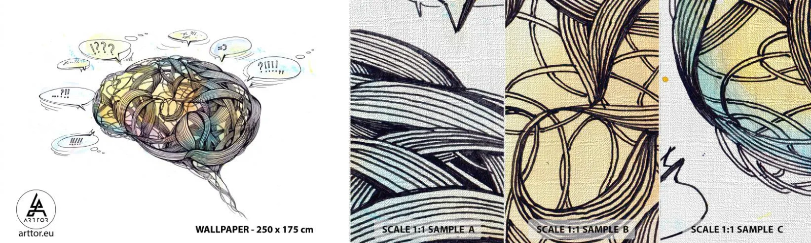 Échantillon de Papier Peint Premium Canvas - L'homme - un grand mystère - Abstraction, Cerveau, Graphique - 100x30 cm