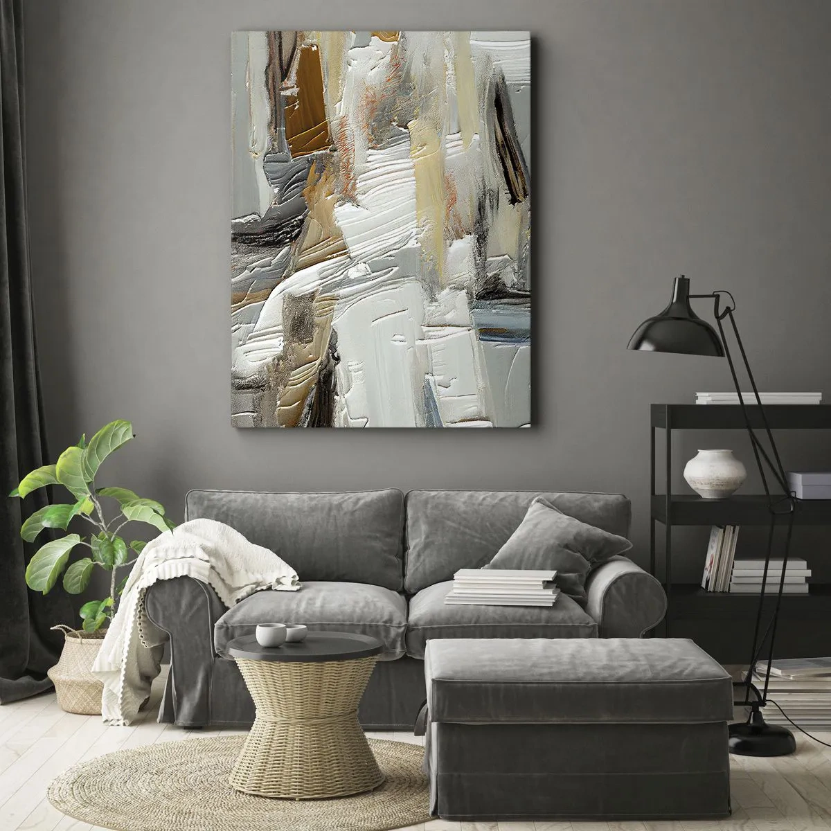 Impression sur toile - Image sur toile - Abstraction texturale dans des tons terre et blanc - 50x70cm - Couches colorées - Décoration murale moderne pour le salon et la chambre ARTTOR