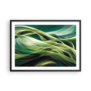 Affiche dans un cadre noir - Poster - Lignes dynamiques dans des tons de vert - 70x50cm - Jeu de vert abstrait - Décoration murale moderne pour le salon et la chambre ARTTOR