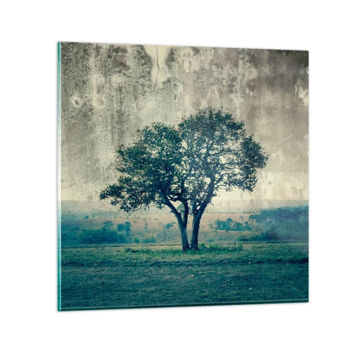 Impression sur verre - Image sur verre - Un pommier sur un champ bleu ? - 30x30 cm