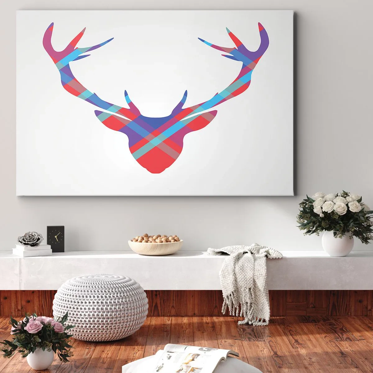 Impression sur toile - Image sur toile - Image géométrique d'un cerf sur fond clair - 120x80cm - Cerf écossais - Décoration murale moderne pour le salon et la chambre ARTTOR
