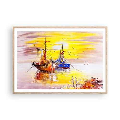 Affiche dans un chêne clair - Poster - Un repos bien mérité au port - 100x70 cm