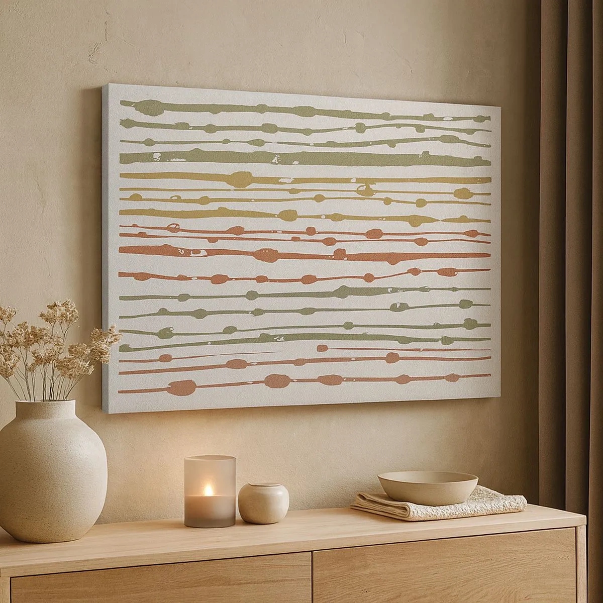Impression sur toile - Image sur toile - Un motif de lignes aux tons chauds sur un fond clair - 70x50cm - Notation musicale des couleurs - Décoration murale moderne pour le salon et la chambre ARTTOR