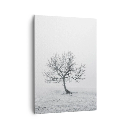 Impression sur toile - Image sur toile - Un arbre solitaire dans le brouillard hivernal dans un champ vide - 50x70cm - Contre le néant - Décoration murale moderne pour le salon et la chambre ARTTOR