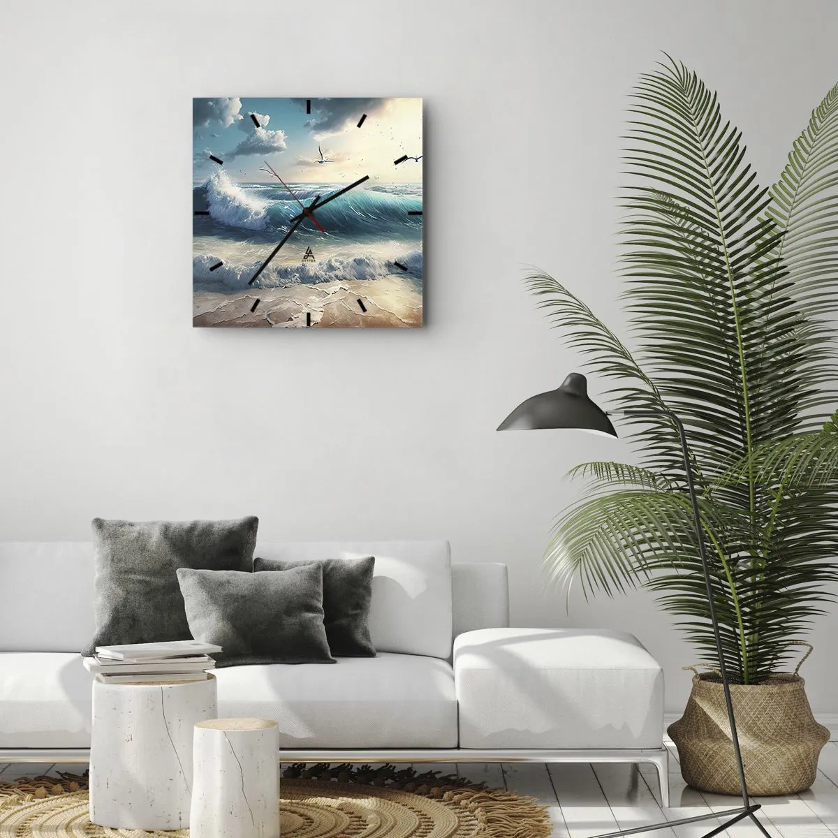 Horloge murale - Pendule murale - Vagues de la mer sur la plage sous un ciel bleu avec des mouettes - 30x30cm - Ça bourdonne seulement pour toi - Décoration murale moderne pour le salon et la chambre ARTTOR