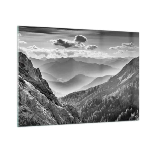 Impression sur verre - Image sur verre - Panorama de montagne en noir et blanc avec vue sur la vallée - 100x70cm - Jusqu'à l'horizon - Décoration murale moderne pour le salon et la chambre ARTTOR