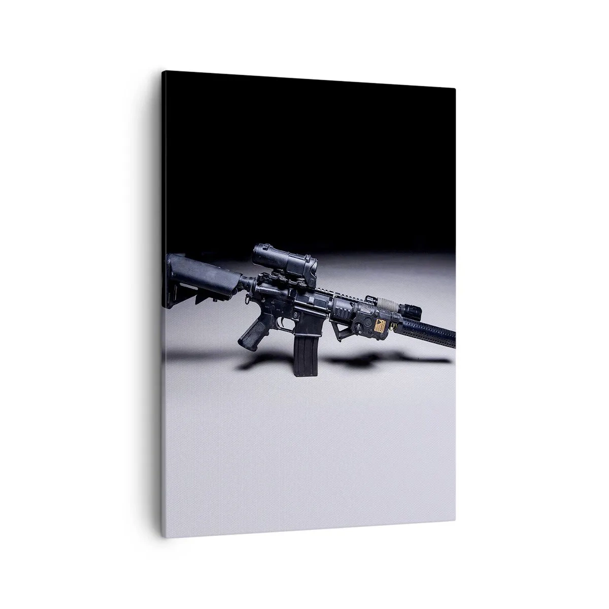 Impression sur toile - Image sur toile - Un fusil moderne en noir sur fond sombre - 50x70cm - Chevalier ténébreux - Décoration murale moderne pour le salon et la chambre ARTTOR