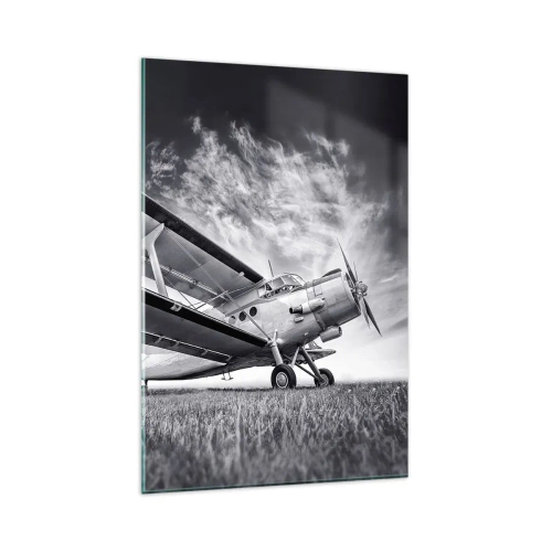 Impression sur verre - Image sur verre - Un avion contre un ciel dramatique en noir et blanc - 80x120cm - Le pèlerin ailé - Décoration murale moderne pour le salon et la chambre ARTTOR