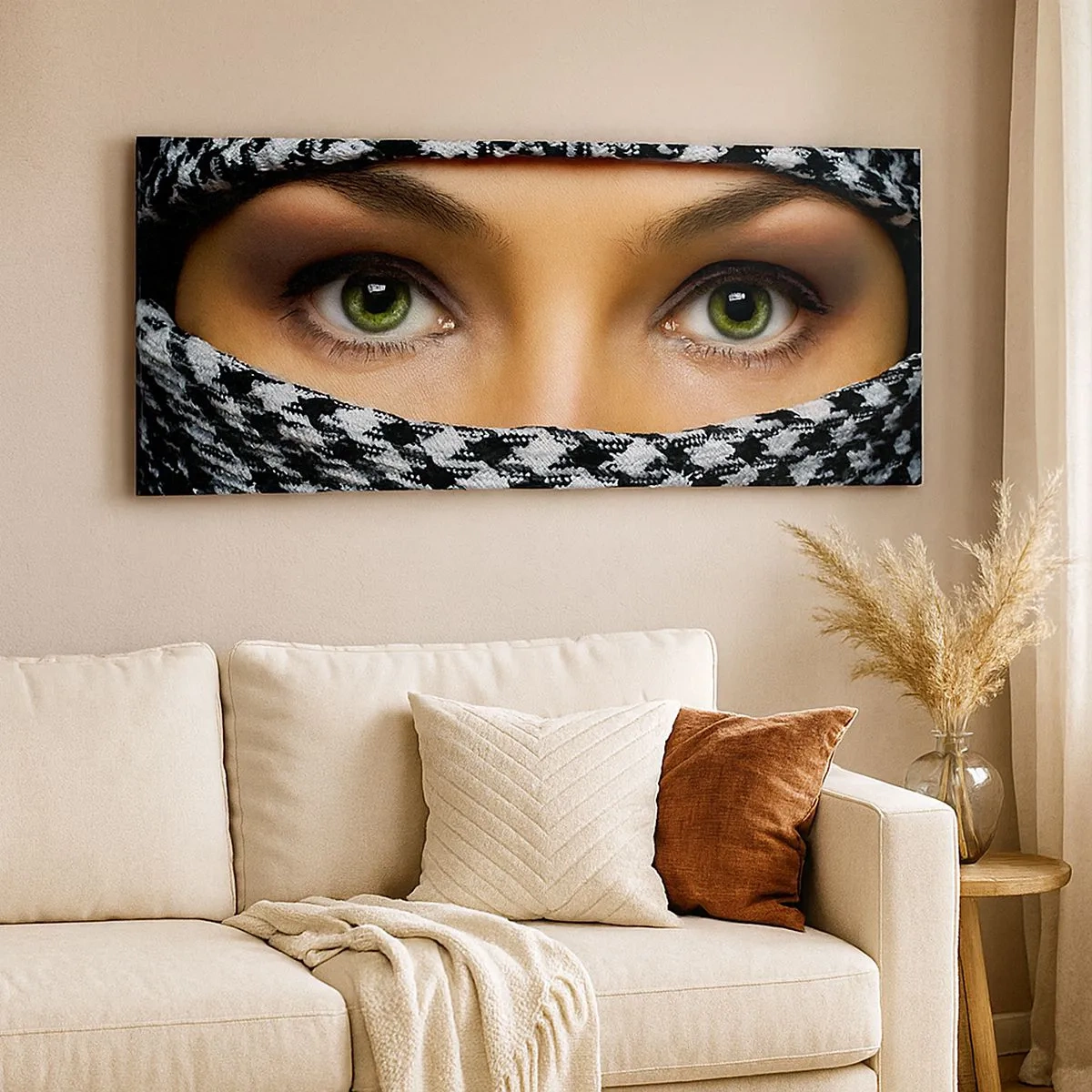 Impression sur toile - Image sur toile - Un portrait d'une beauté voilée aux yeux verts - 100x40 cm