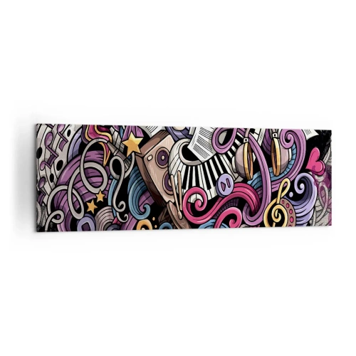 Impression sur toile - Image sur toile - Une abstraction musicale pleine d'instruments et de notes colorées. - 160x50cm - Mélodie compliquée - Décoration murale moderne pour le salon et la chambre ARTTOR