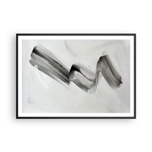 Affiche dans un cadre noir - Poster - Coup de pinceau abstrait noir et blanc sur fond clair - 100x70cm - Mine de rien pour s'amuser - Décoration murale moderne pour le salon et la chambre ARTTOR