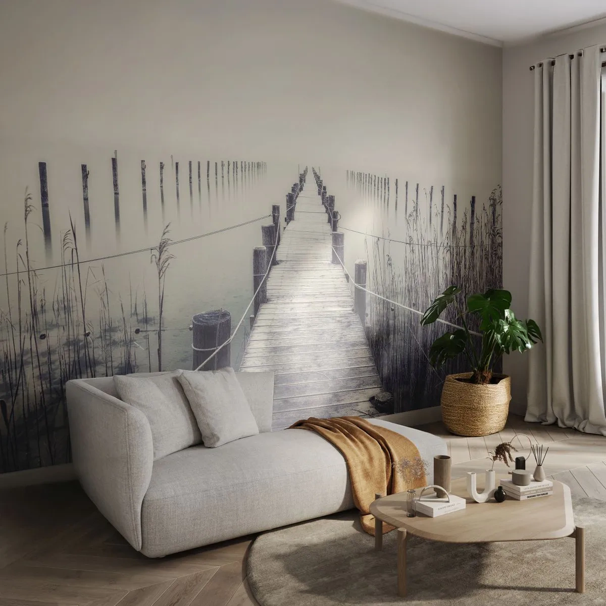 Papier Peint Photo Premium Canvas - Plongez dans la paix - Pont, Lac, Silence - 250x175 cm