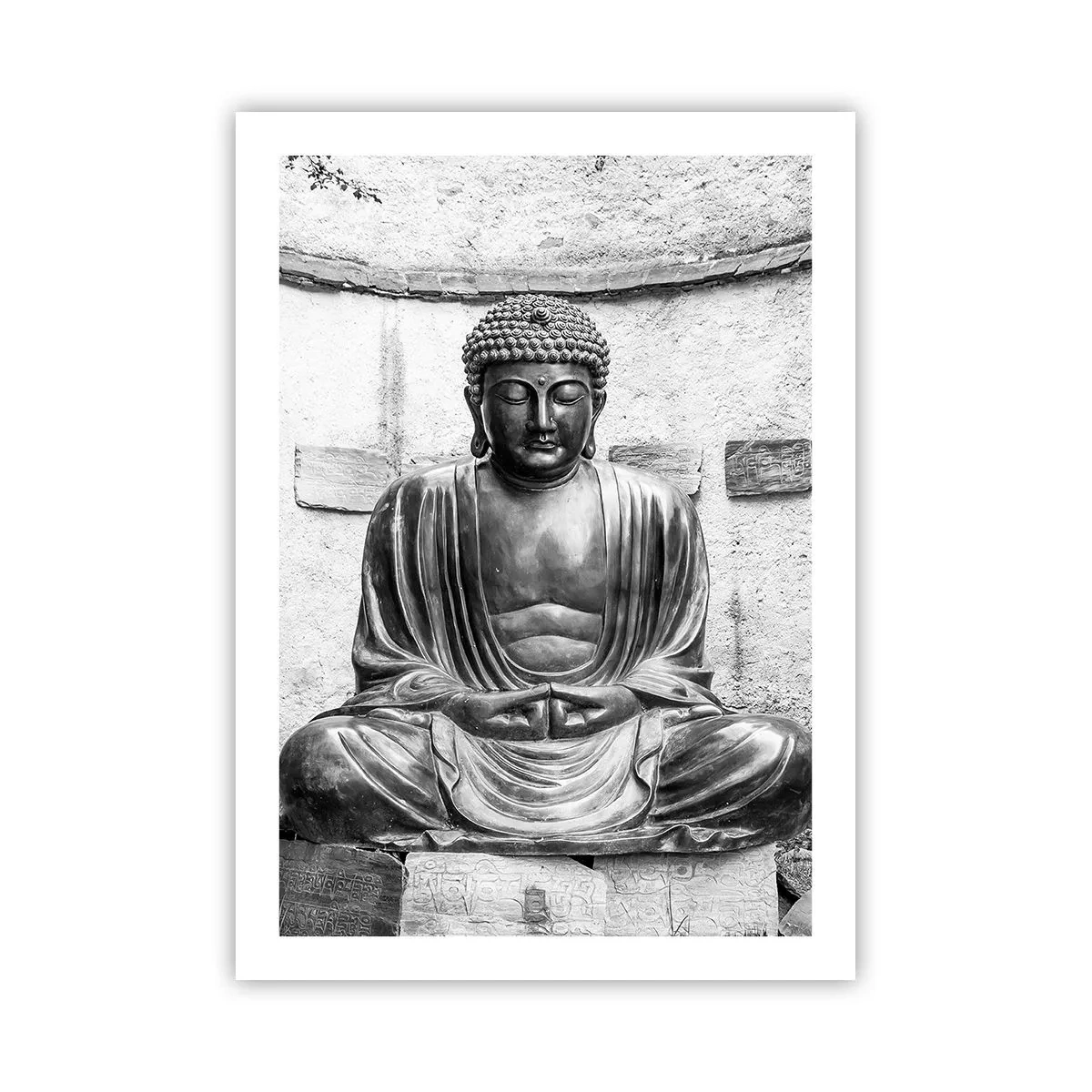 Affiche - Poster - Une sculpture de Bouddha en position méditative dans des tons monochromes - 50x70cm - A la source de la paix - Décoration murale moderne pour le salon et la chambre ARTTOR
