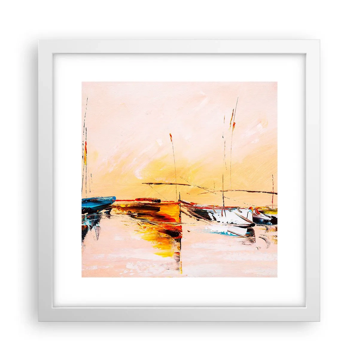Affiche dans un cadre blanc - Poster - Soirée à la marina - 30x30 cm