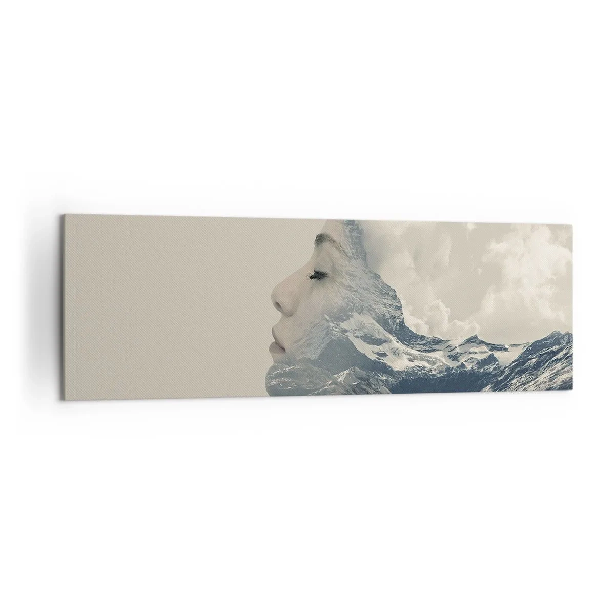 Impression sur toile - Image sur toile - Silhouette d'une femme avec un paysage de montagne en arrière-plan - 160x50cm - La beauté des éléments - Décoration murale moderne pour le salon et la chambre ARTTOR
