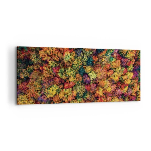 Impression sur toile - Image sur toile - Couronnes d'arbres colorées dans la palette d'automne - 120x50cm - Bouquet d'arbres automnal - Décoration murale moderne pour le salon et la chambre ARTTOR