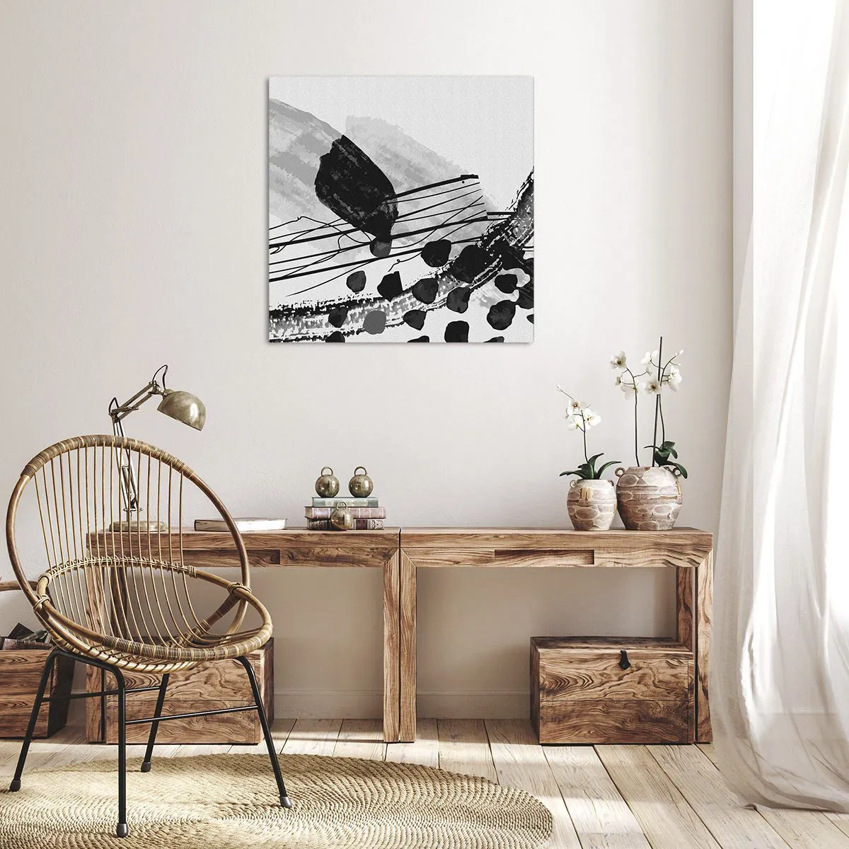 Impression sur toile - Image sur toile - Abstraction organique noir et blanc - 30x30 cm