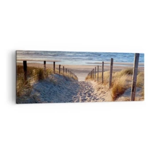 Impression sur toile - Image sur toile - Chemin à travers les dunes menant à la plage - 140x50cm - Le bruit de la mer, le chant des oiseaux, une plage sauvage parmi les herbes… - Décoration murale moderne pour le salon et la chambre ARTTOR