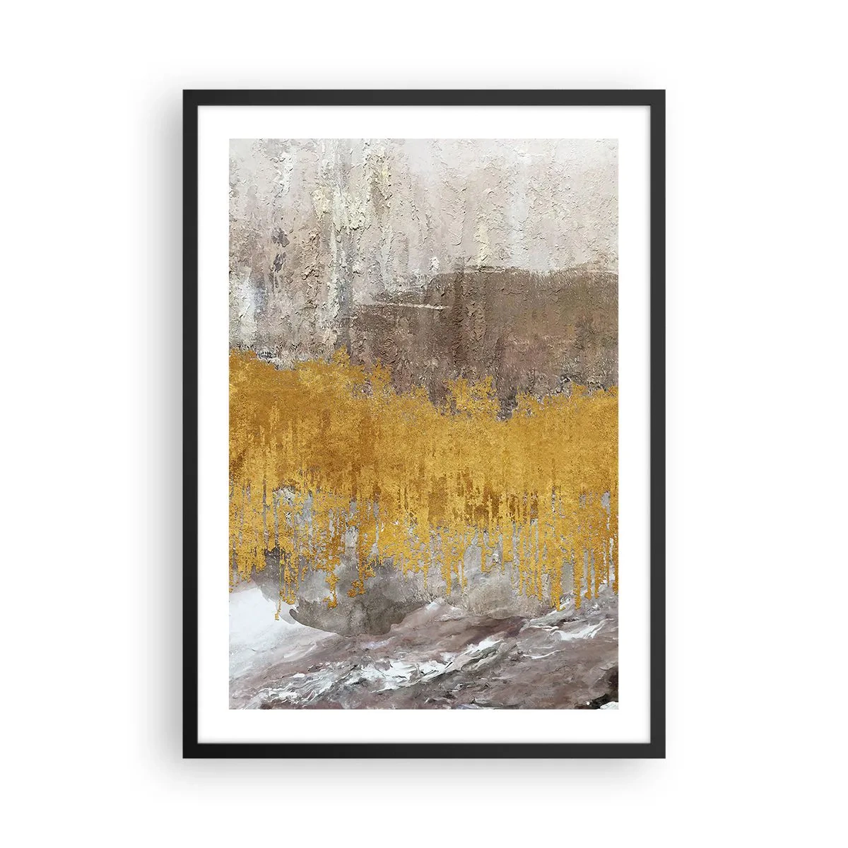 Affiche dans un cadre noir - Poster - Texture abstraite en or et beige avec un effet de profondeur - 50x70cm - Une explosion d'or - Décoration murale moderne pour le salon et la chambre ARTTOR