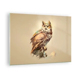 Impression sur verre - Image sur verre - Chouette abstraite avec peinture artistique - 70x50cm - Le hibou le plus intelligent - confirmera la forêt de chênes - Décoration murale moderne pour le salon et la chambre ARTTOR