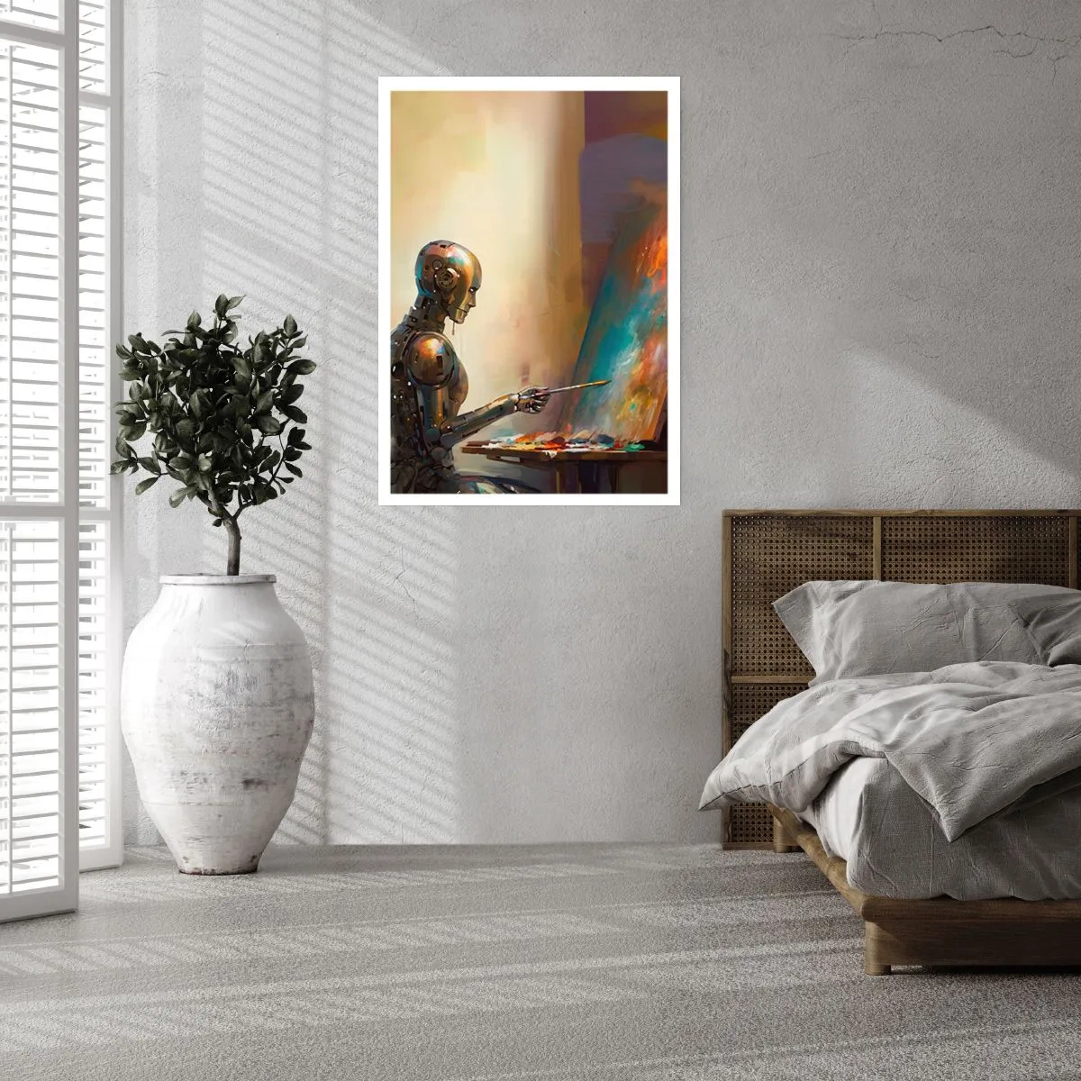 Affiche - Poster - Robot peintre sur un chevalet dans un style futuriste - 50x70cm - L'art du futur - Décoration murale moderne pour le salon et la chambre ARTTOR