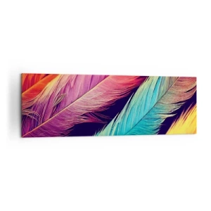 Impression sur toile - Image sur toile - Plumes colorées aux couleurs intenses - 160x50cm - Arc-en-ciel de plumes - Décoration murale moderne pour le salon et la chambre ARTTOR