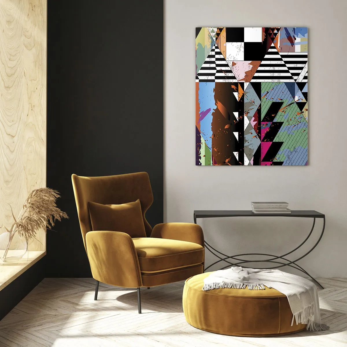Impression sur verre - Image sur verre - Abstraction géométrique avec une variété de formes et de couleurs - 50x70cm - Géométrique et organique - Décoration murale moderne pour le salon et la chambre ARTTOR