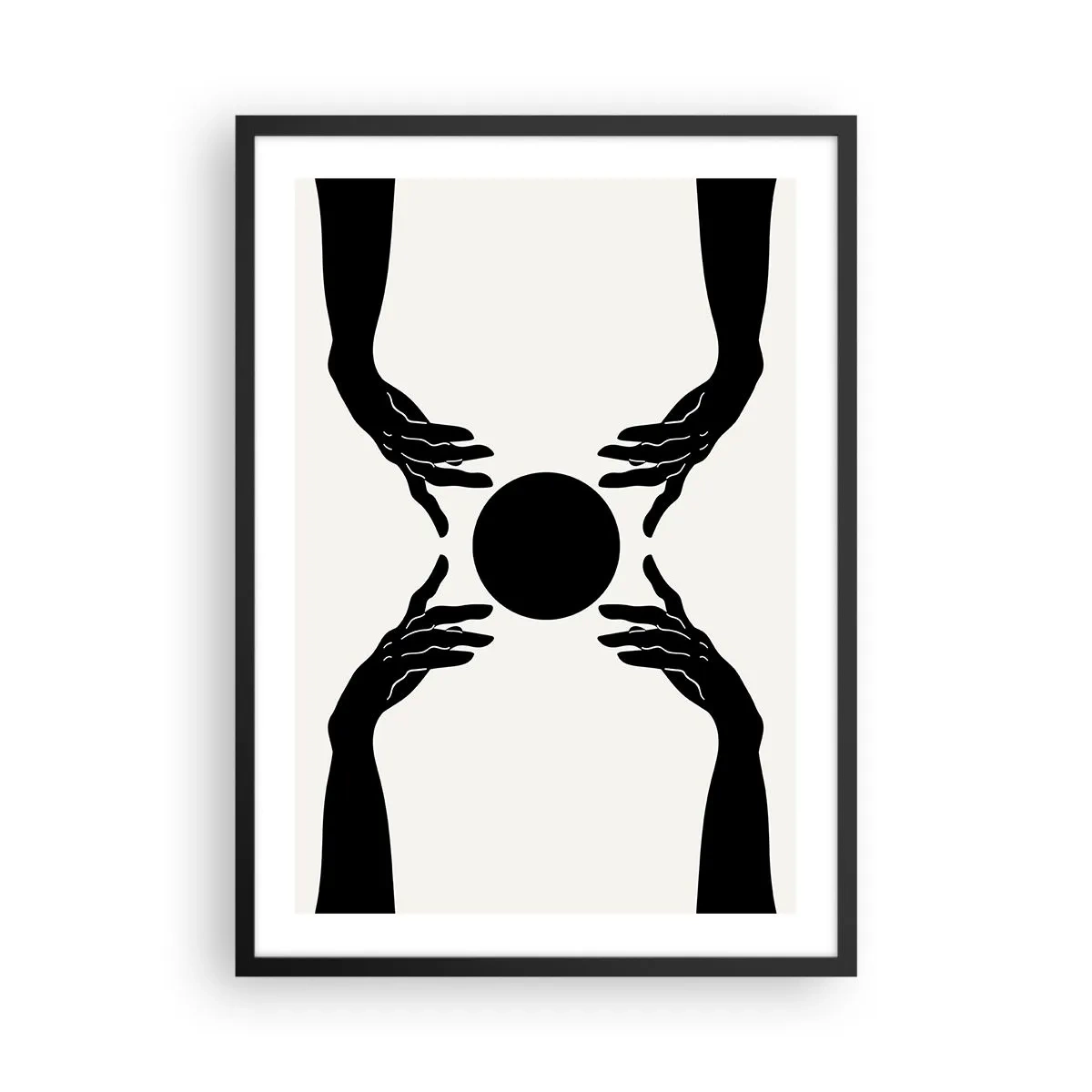 Affiche dans un cadre noir - Poster - Graphique noir et blanc d'une main avec une balle - 50x70cm - Signe secret - Décoration murale moderne pour le salon et la chambre ARTTOR